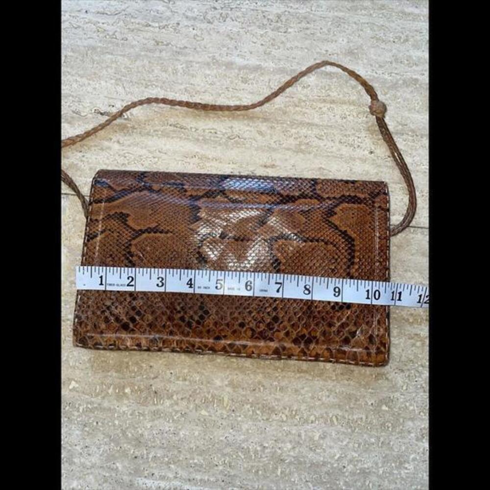 VTG Brown Python Snake Skin Leather Envelope‎ Clu… - image 9